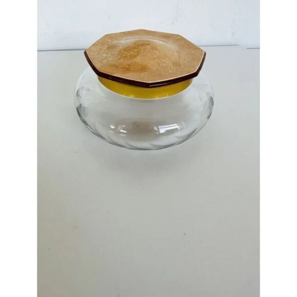 Vintage Art Deco Glass Powder Octagon Celluloid Lidded Jar La Parisienne France‎
